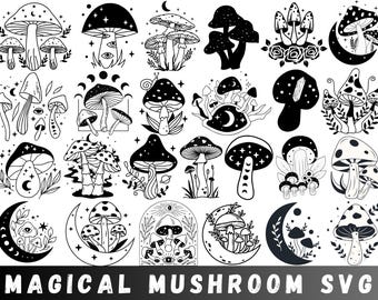 Pacchetto SVG Mystic Mushroom: Clipart floreale boho (download digitale)