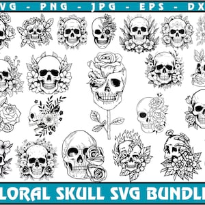 Floral Skull SVG Bundle: Vector Cut Files (Digital Download)
