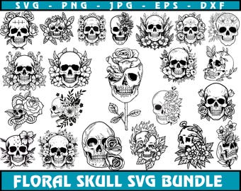 Blumenschädel SVG-Bundle: Vektorschnitt Dateien (Digitaler Download)