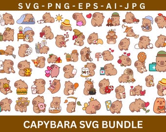 Paquete de imágenes prediseñadas de capibara en formato SVG, gráficos de animales (descarga digital)