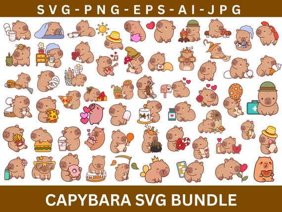 Capybara Clipart SVG Bundle, Animal Graphics (Digital Download)
