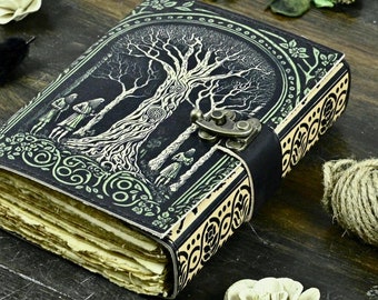 Diario grimorio de cuero del Árbol de la Vida, Libro de las Sombras en blanco