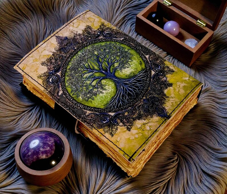 Tree of Life 400 Page Large Grimoire Vintage leather journal, Blank spell book of shadows witchcraft supplies, personalised gifts for Women bild 9