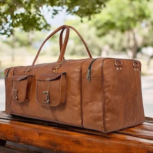 Sac de sport en cuir pleine fleur fait main : sac de voyage de week-end personnalisé