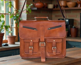 Personalized Leather Messenger Bag: Vintage Brown Crossbody Laptop Briefcase Messenger Bag Gifts