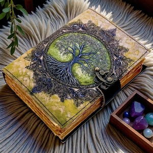 Tree of Life 400 Page Large Grimoire Vintage leather journal, Blank spell book of shadows witchcraft supplies, personalised gifts for Women bild 2