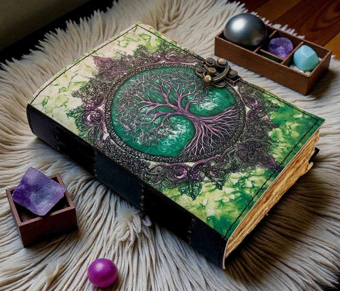 Tree of Life 400 Page Large Grimoire Vintage Leather Journal, Blank ...