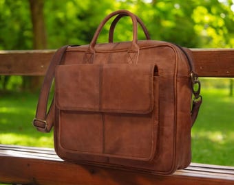 Personalized Leather Laptop Messenger Bag: Crossbody Computer Satchel, Groomsmen Gift