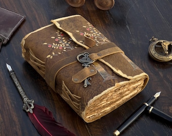 Tree of Life Leather Grimoire Journal, Blank Book of Shadows