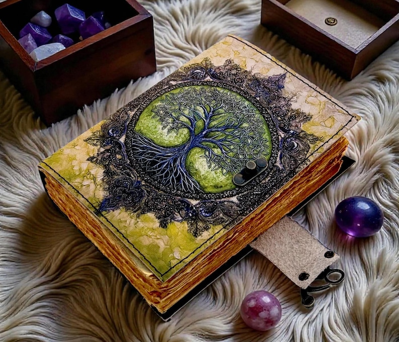 Tree of Life 400 Page Large Grimoire Vintage leather journal, Blank spell book of shadows witchcraft supplies, personalised gifts for Women bild 5