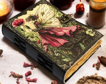 Handgefertigtes Feen-Leder Grimoire – Buch der Schatten mit Schloss, Hexerei Tagebuch, Zauberbuch, Wicca Notizbuch, heidnisches Tagebuch, Magie Journal Geschenk