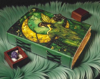 Handmade Fairy Leather Grimoire – Book of Shadows with Lock, Witchcraft Journal, Spell Book, Wiccan Notebook, Pagan Diary Magic Journal Gift