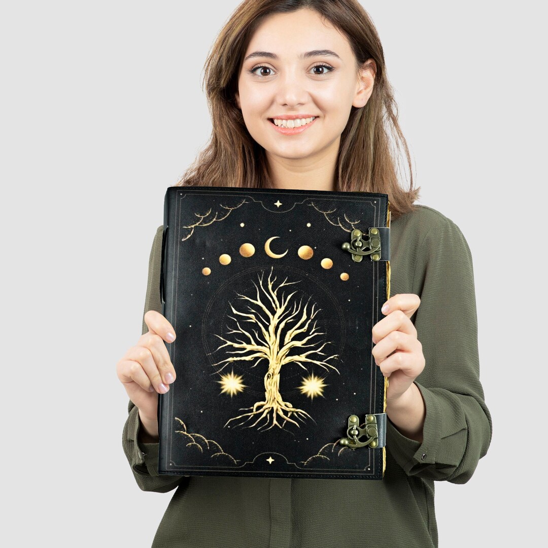 400 Page Large Grimoire Leather Journal, Print Tree of Life Journal ...