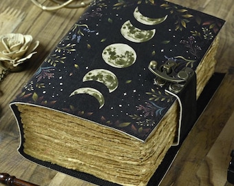 Moon Phase Leather Journal: Handmade Deckle Edge Book of Shadows