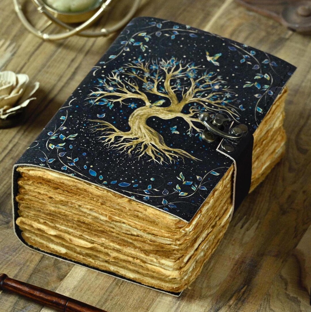 Tree of Life Leather Journal | 200- 400 Page Large Grimoire | Blank ...