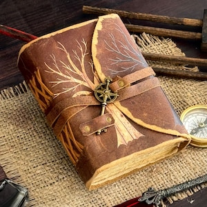 Diario in pelle "Albero della vita" - Quaderno rilegato in pelle con bordi frastagliati, fatto a mano, in carta vintage anticata - Diario "Libro delle ombre"