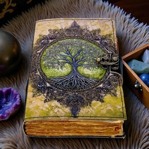 Tree of Life 400 Page Large Grimoire Vintage leather journal, Blank spell book of shadows witchcraft supplies, personalised gifts for Women bild 7