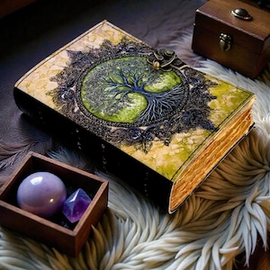 Tree of Life 400 Page Large Grimoire Vintage leather journal, Blank spell book of shadows witchcraft supplies, personalised gifts for Women bild 1