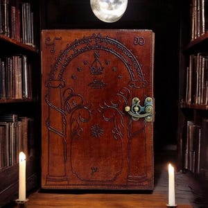 トールキンの指輪物語のドゥリンの扉のギフト、ファンタジー ノート、ホビット、DND 手作り革製ノート、彼または彼女へのギフト。