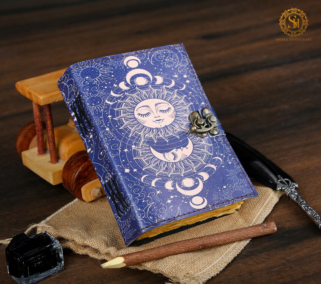 Celestial Sun & Moon Handmade Vintage Leather Journal Deckle Edge Paper ...