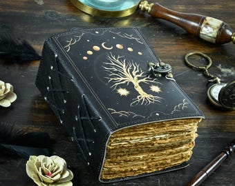 Tree of Life Leather Grimoire Journal: Blank Book of Shadows