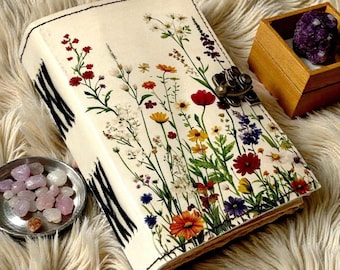 Book of Shadows Leather Journal with Lock, Handmade Grimoire Spell Book, Vintage Witchcraft Diary