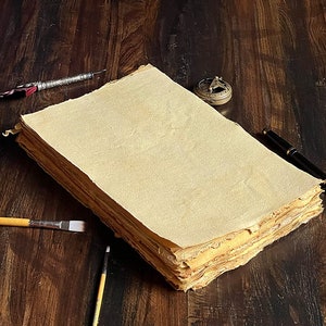 Handmade Recycled Cotton Deckle Edge Vintage Paper - Great for Wedding Invites, Thank you Notes, Watercolor, Poems - 150gsm   11.7" X 7.7"
