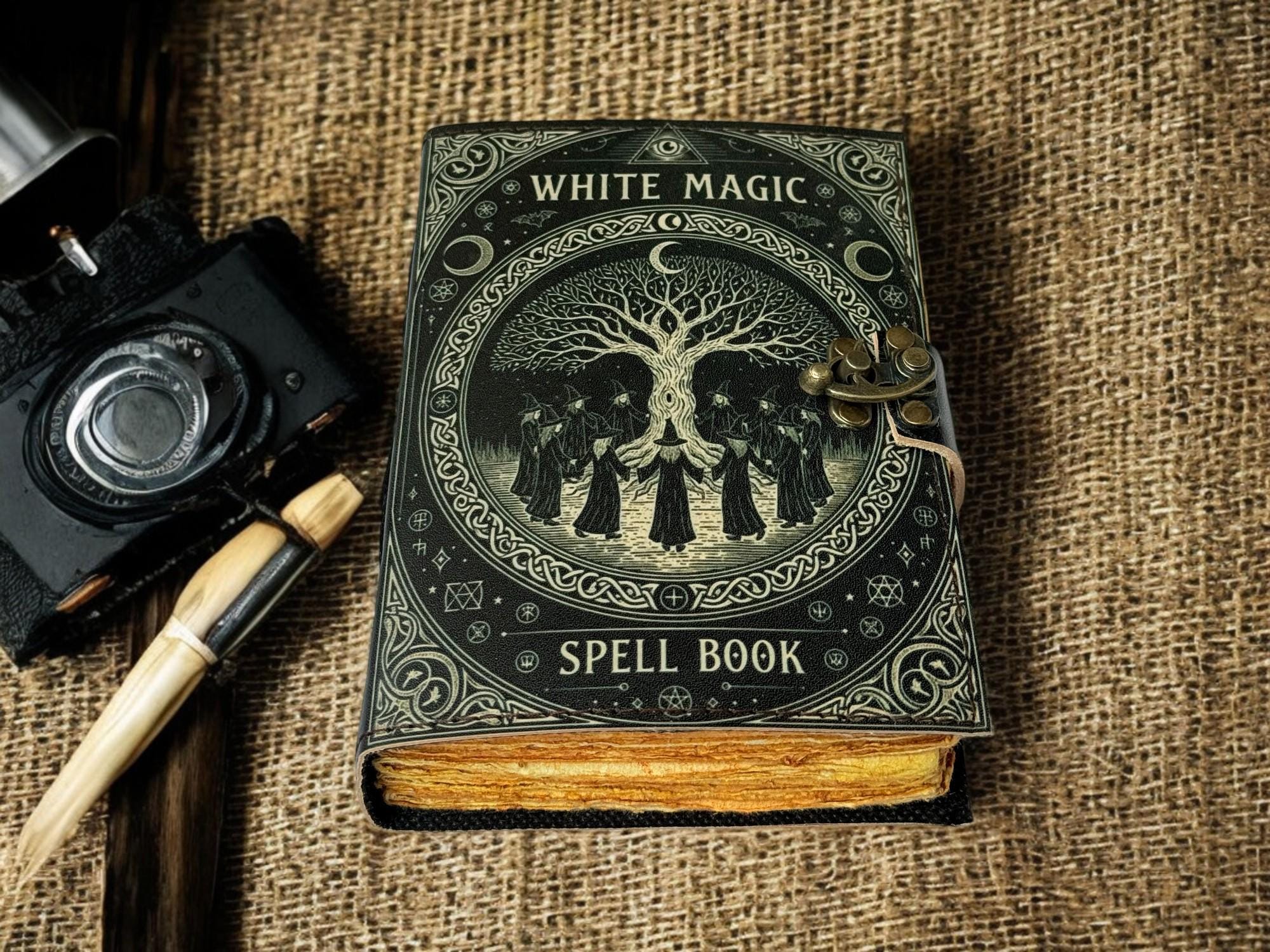 Black Magic Spell Book, Leather Grimoire Journal, Book of Shadows ...