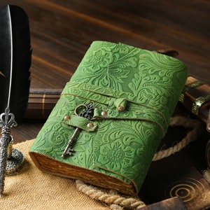 Leather journal Gift New beautiful Green Notebook Or Sketchbook Vintage Antique Deckle Paper, Book Of shadows, leather for Men & Women