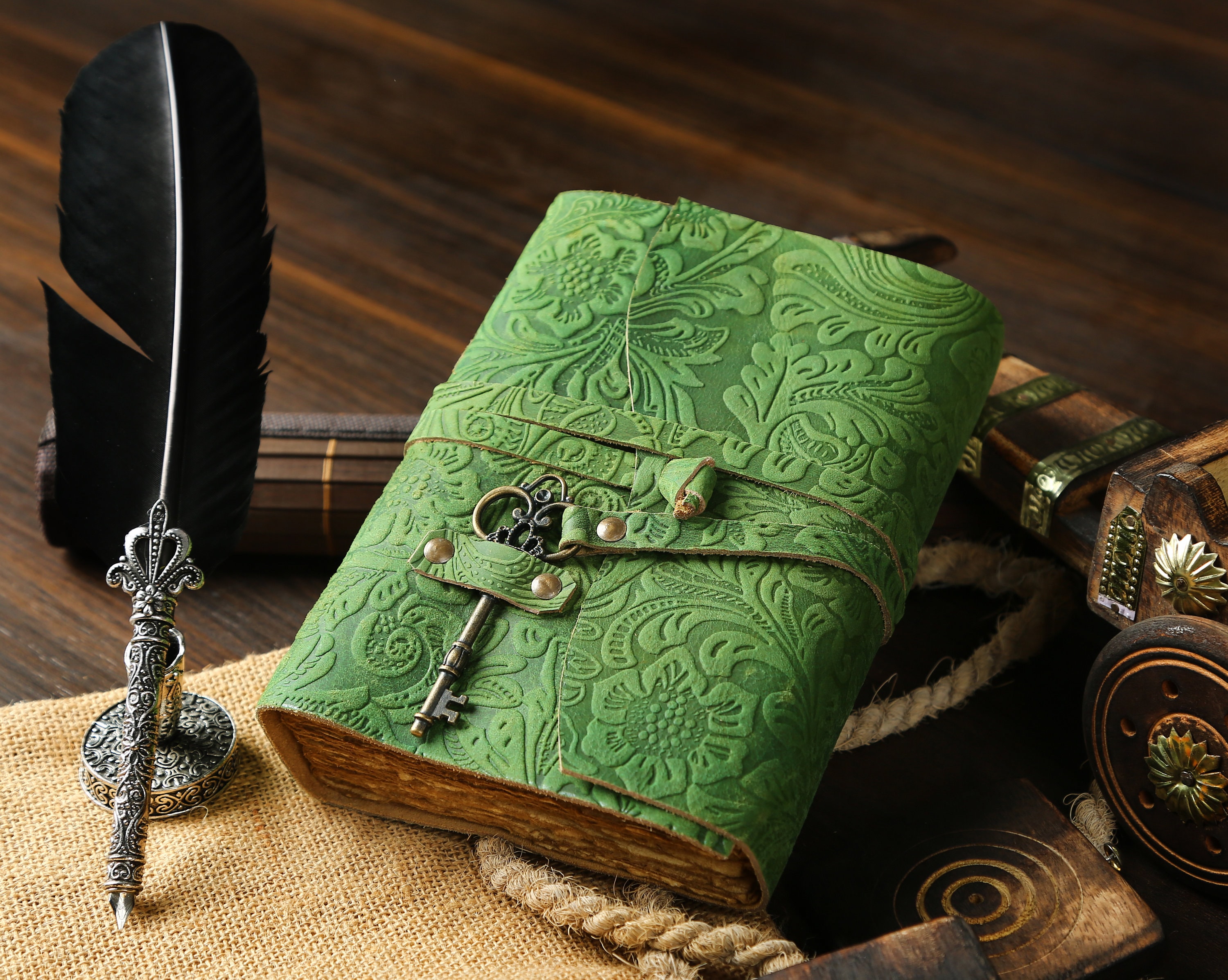 Carnet de notes en cuir à personnaliser – Vert Jade