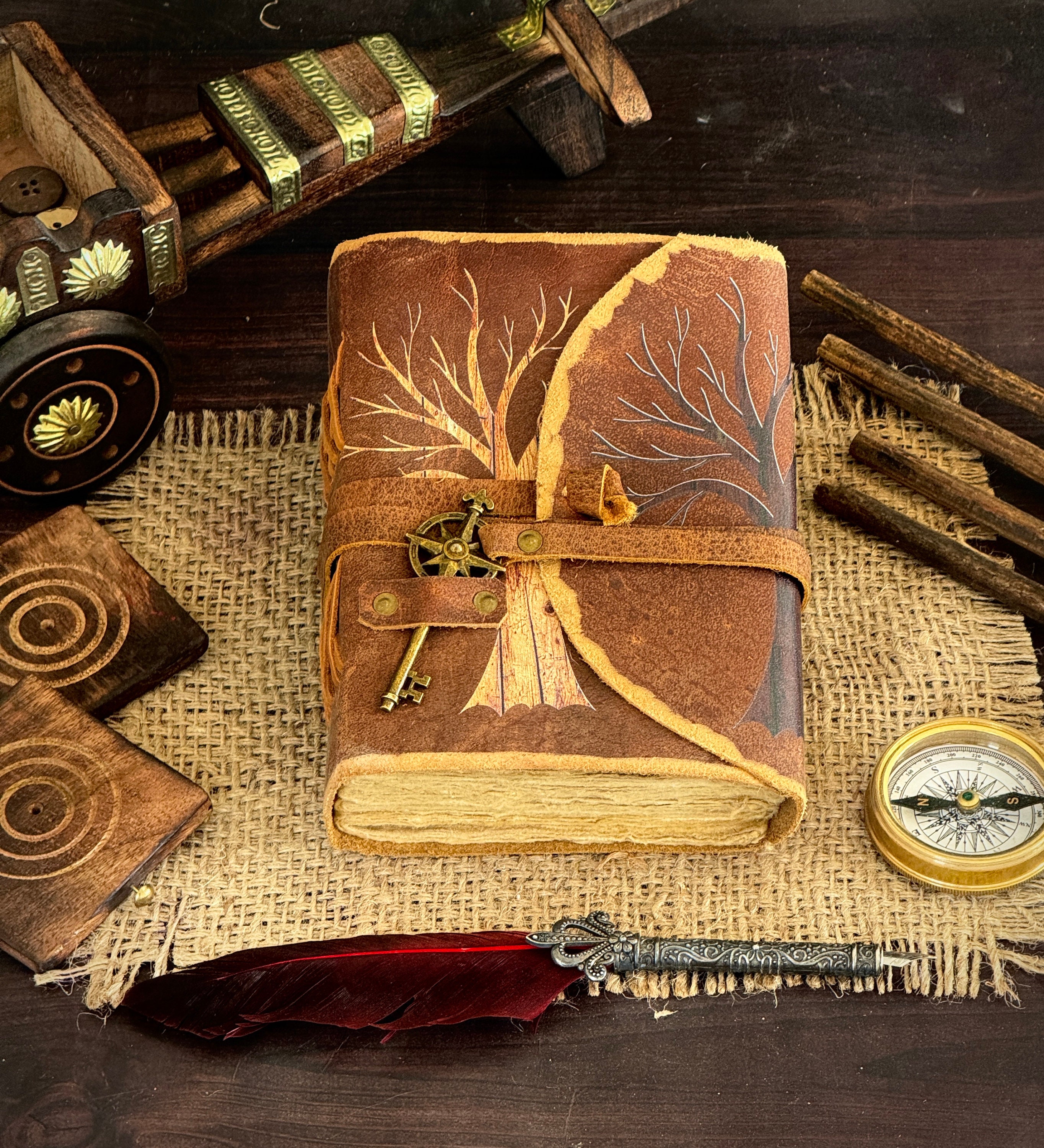Tree of Life Leather Journal - Handmade Deckle Edge Paper, Book of ...
