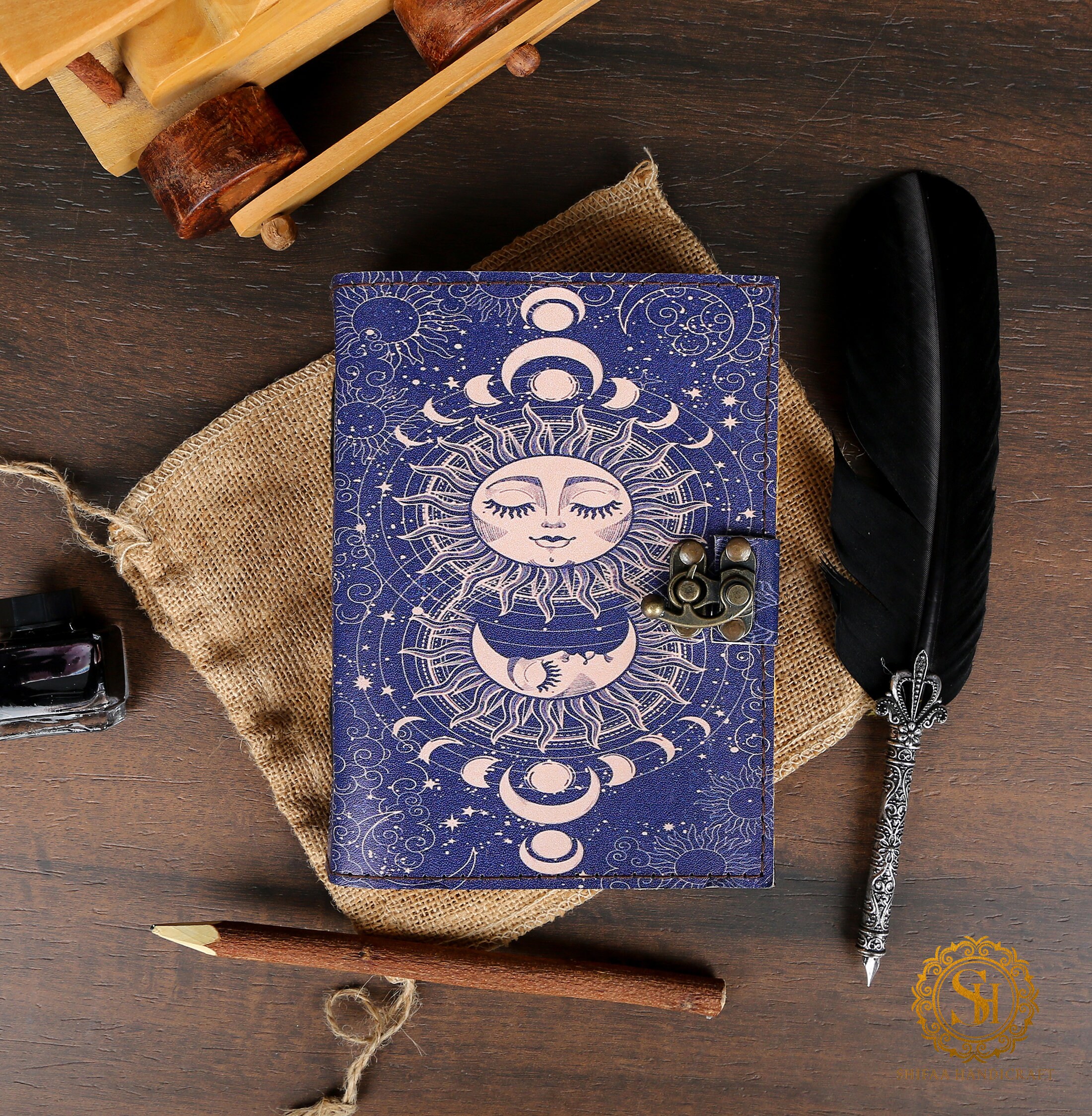Galaxy Dreams Leather Journal - Exquisite Handmade Vintage Notebook With Antique Deckle Edge Paper Celestial Moon Star Embossed Design