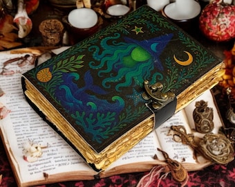 Diario grimorio de cuero: libro de hechizos con bordes deshilachados, réplica de momia