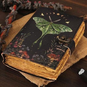 Blank Spell Book of Shadows Luna Moth Journal Witchcraft Supplies Moth Decor and Morpho Butterfly Print grimoire notebook