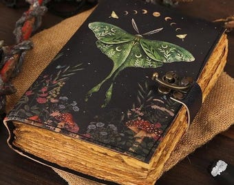 Blank Spell Book of Shadows Luna Moth Journal Witchcraft Supplies Moth Decor and Morpho Butterfly Print grimoire notebook