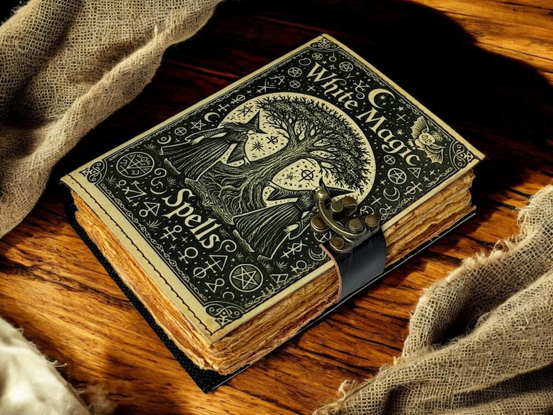 Black Magic Spell Book, Leather Grimoire Journal, Book of Shadows ...