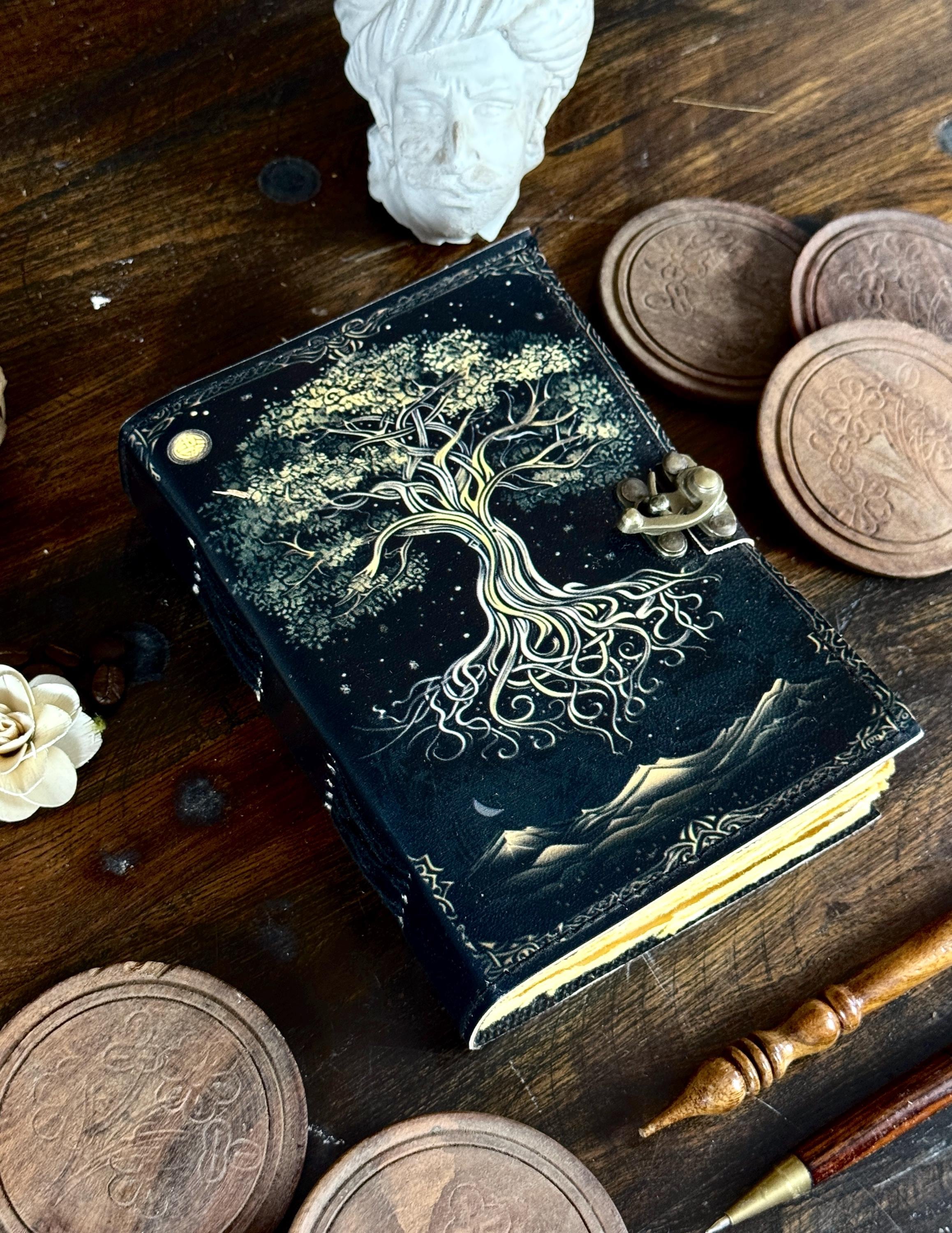 400 Page Large Grimoire Leather Journal, Print Tree of Life Journal ...