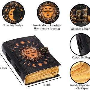 Sun & Moon Vintage Leather Journal • Deckle Edge Paper, Spell Book of ...