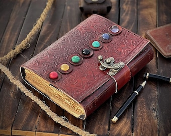Handmade Seven Stone Leather Journal, Embossed Book of Shadows