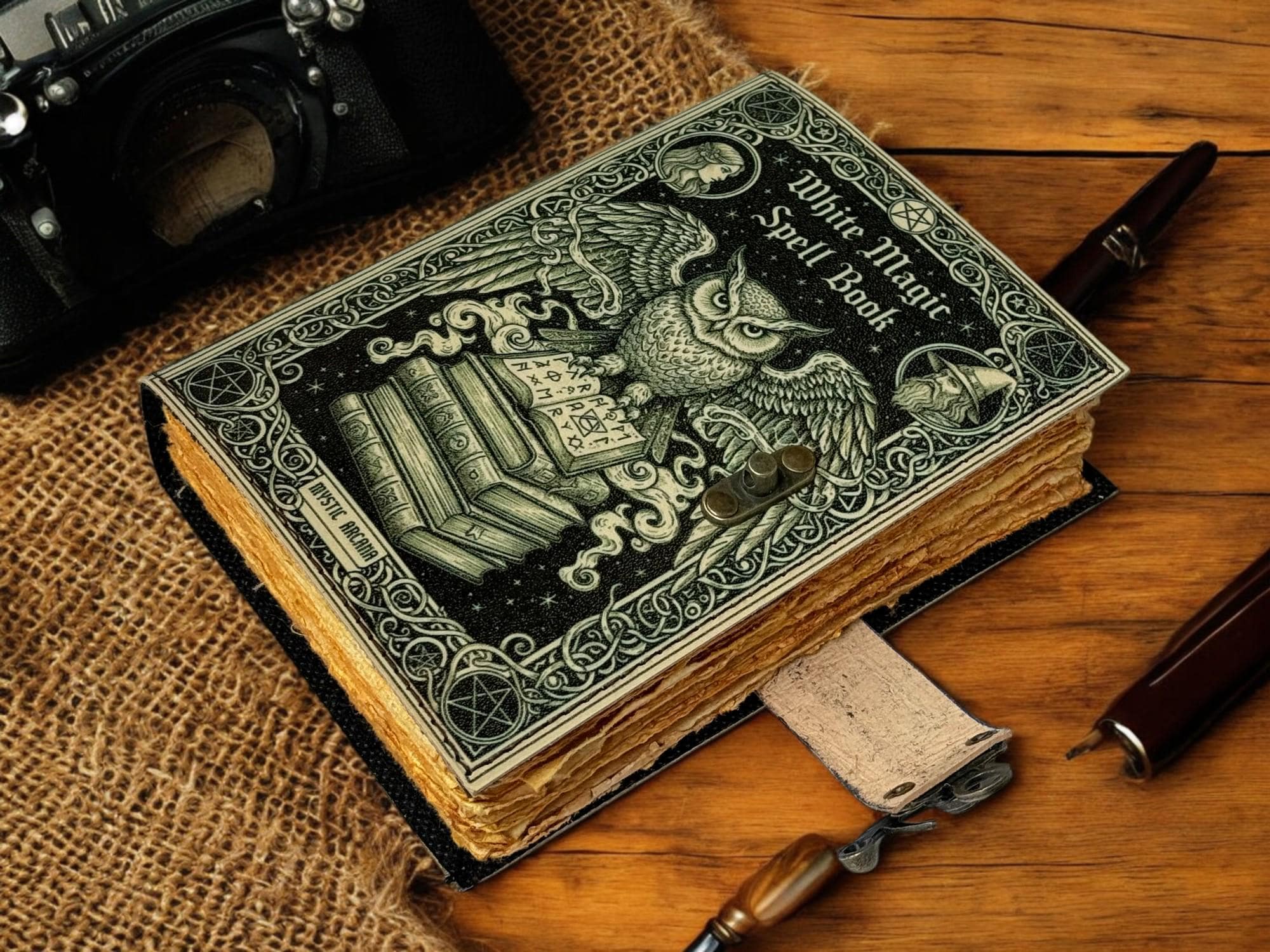 Black Magic Spell Book, Leather Grimoire Journal, Book of Shadows ...