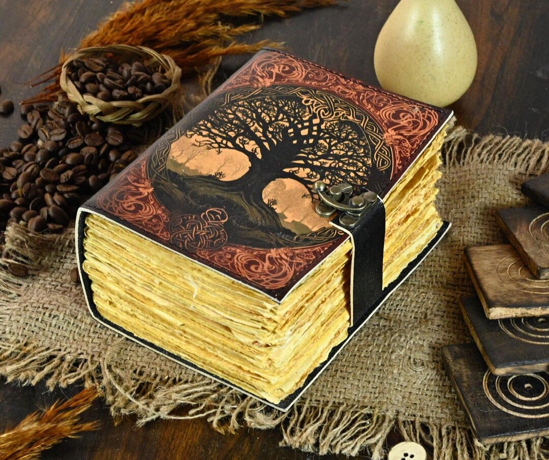 Tree of Life Leather Journal | 200- 400 Page Large Grimoire | Blank ...