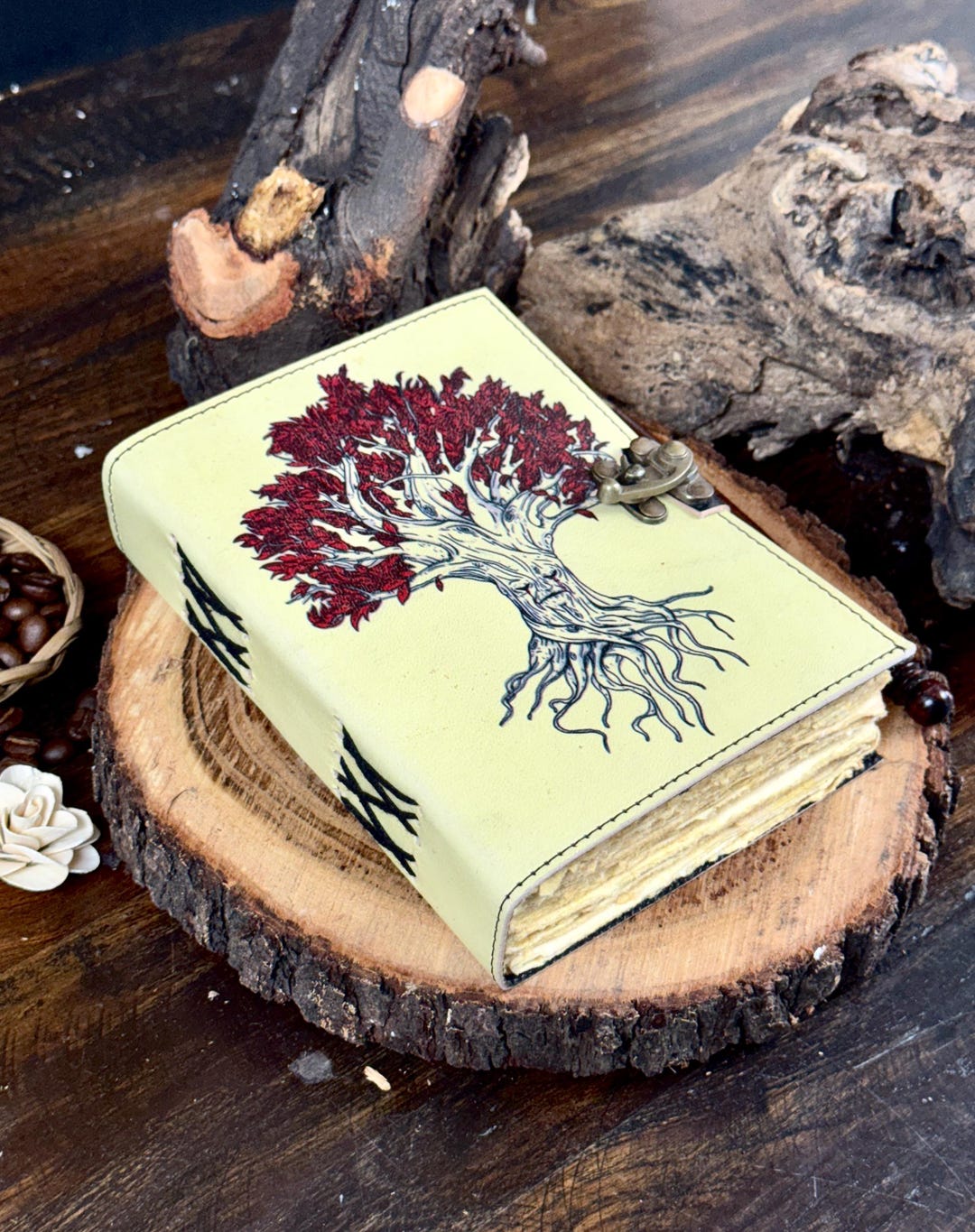 Leather Tree of Life Grimoire Journal, Vintage Lock, Blank Book of ...