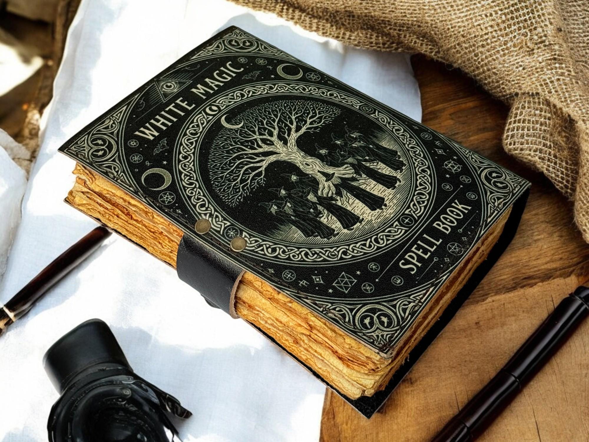 Black Magic Spell Book, Leather Grimoire Journal, Book of Shadows ...
