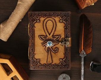 Eye of Horus Leather Journal, Egyptian Ankh Notebook, Book of Shadows