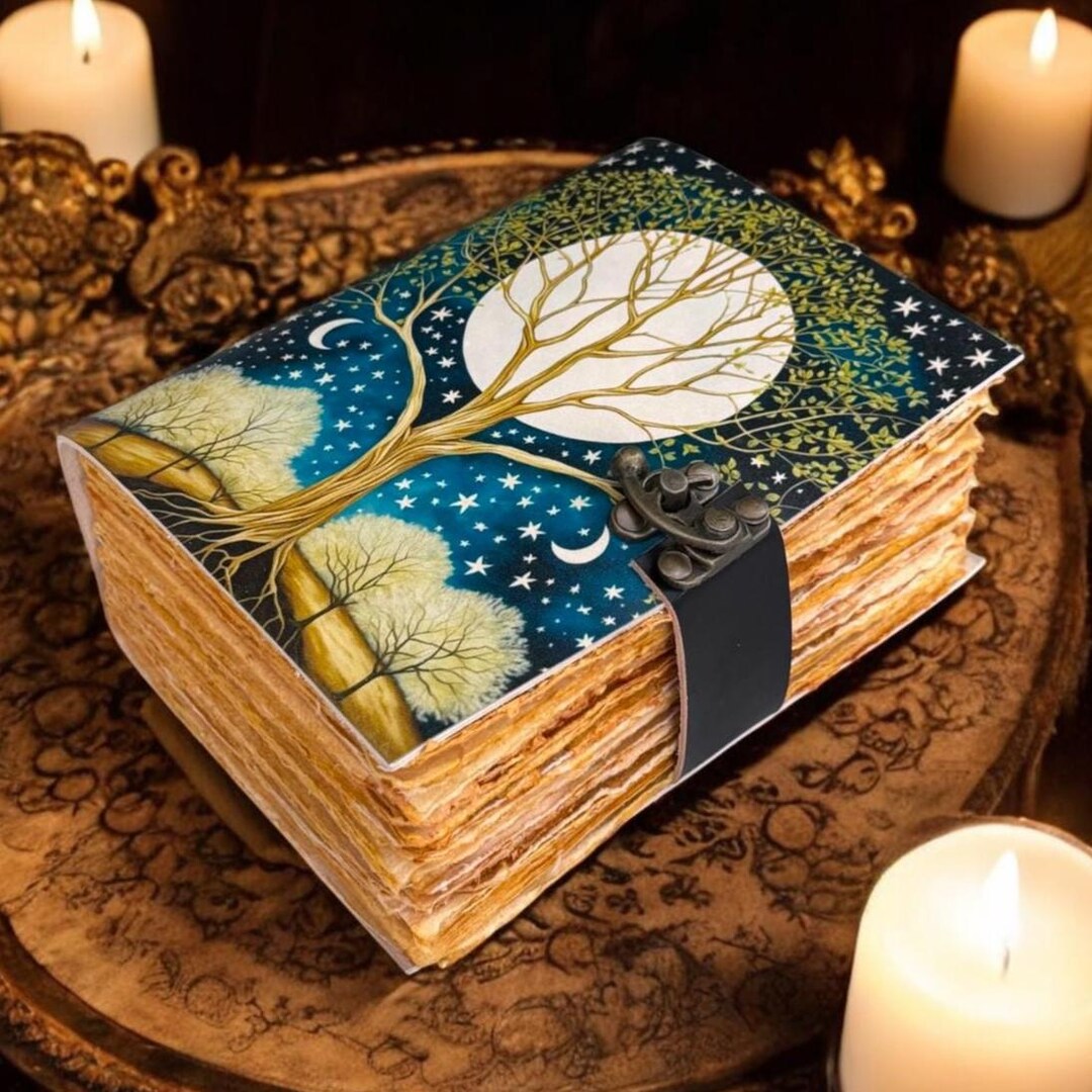 Celestial Tree of Life Leather Journal | Handmade Grimoire With Antique ...