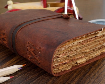 Handmade Vintage leather Journal - Blank Spell Book of Shadows, Grimoire Journal, Travel Writing Notebook, Deckle Edge Paper Closure
