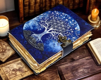 Handmade Moon Tree Leather Grimoire Journal Wiccan Book of Shadows Witchcraft Spell book & Wiccan Pagan Gothic Occult Gift for Him And Her