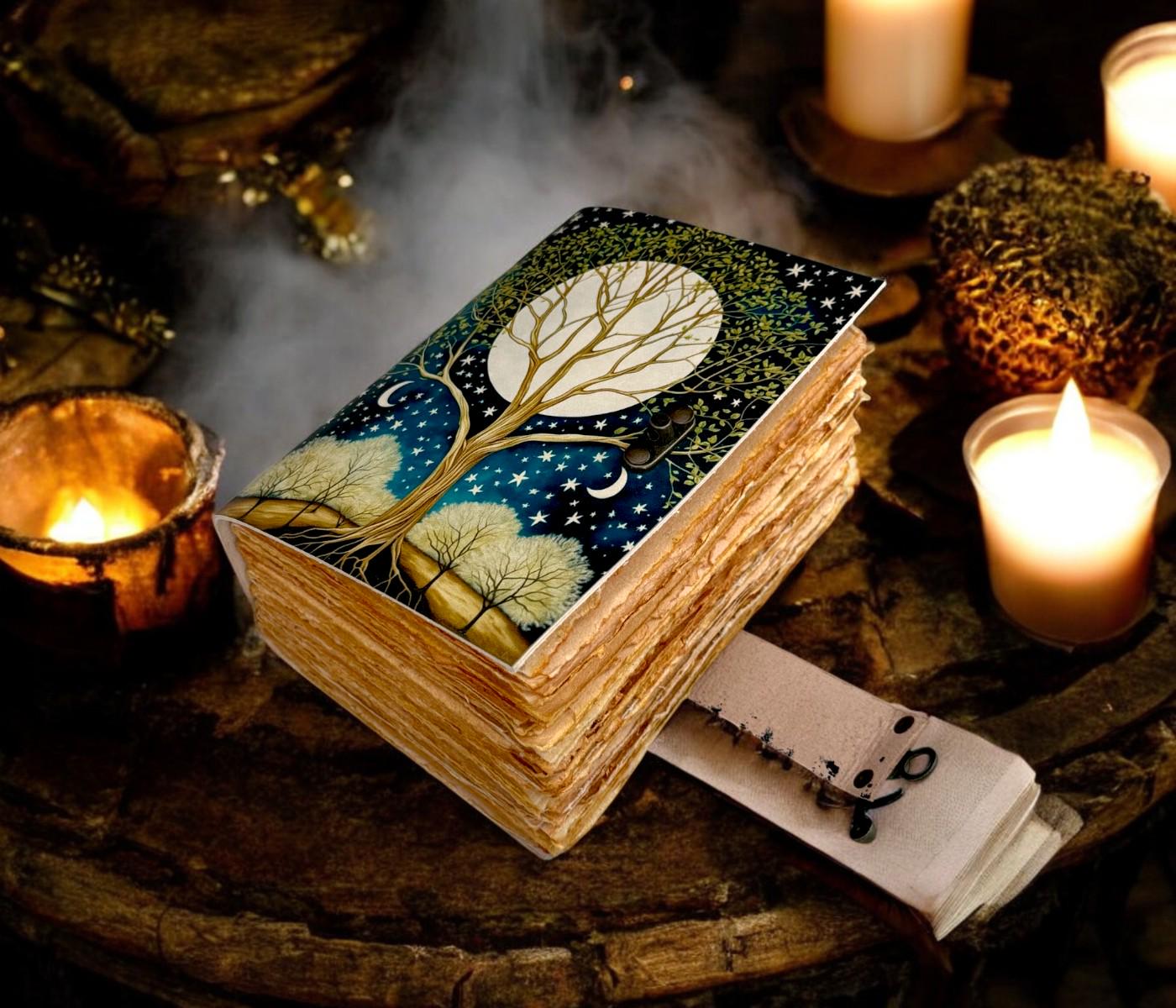 Celestial Tree of Life Leather Journal | Handmade Grimoire With Antique ...