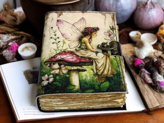 Fairy Handmade Leather Journal Vintage Diary Rustic Grimoire: Vintage Spell Book of Shadows witchy Antique Writing Notebook Christmas Gifts