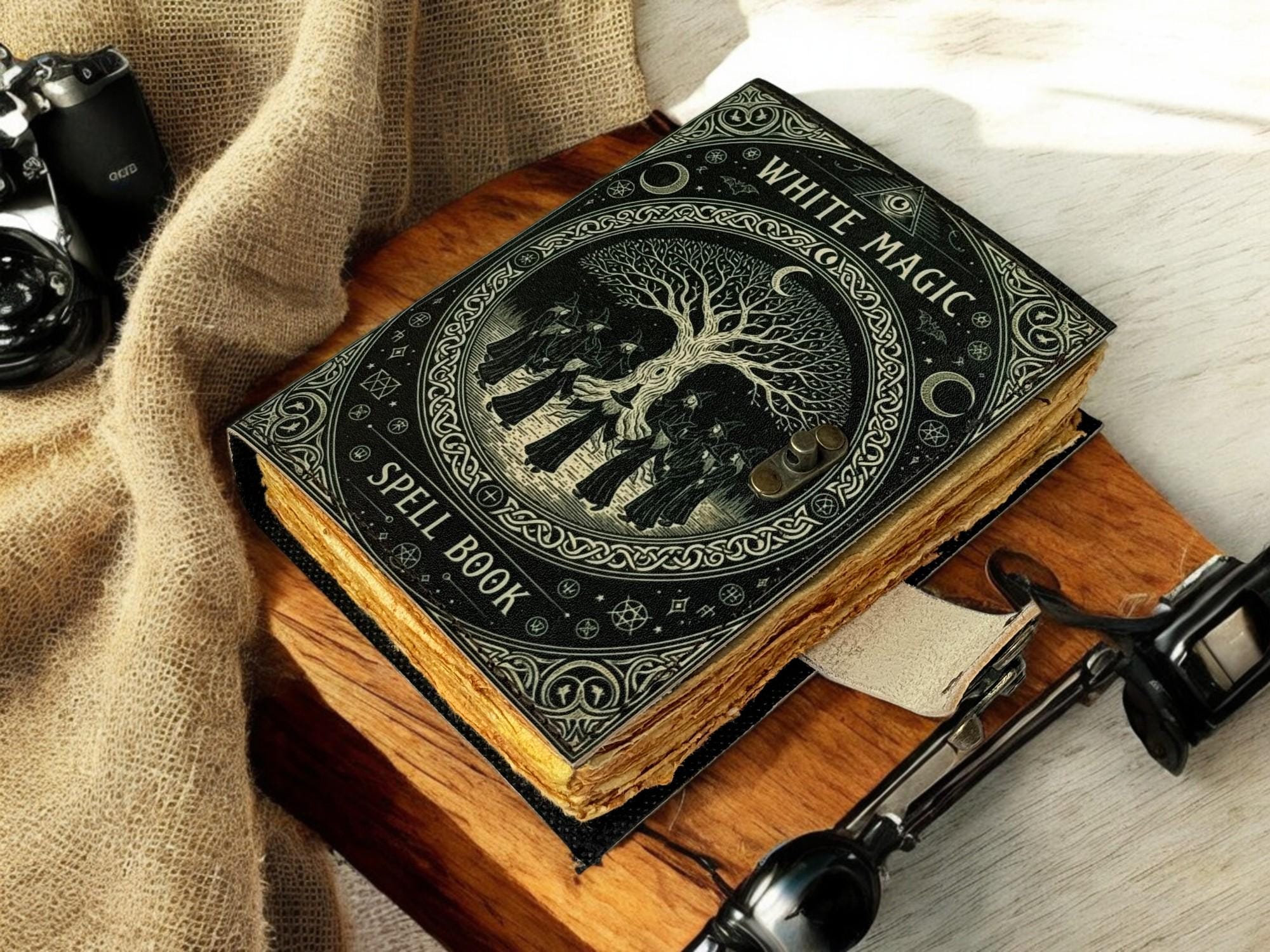 Black Magic Spell Book, Leather Grimoire Journal, Book of Shadows ...